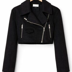 L’Academie Araya Cropped Moto Jacket Black Revolve Zip Biker Coat New Size M
